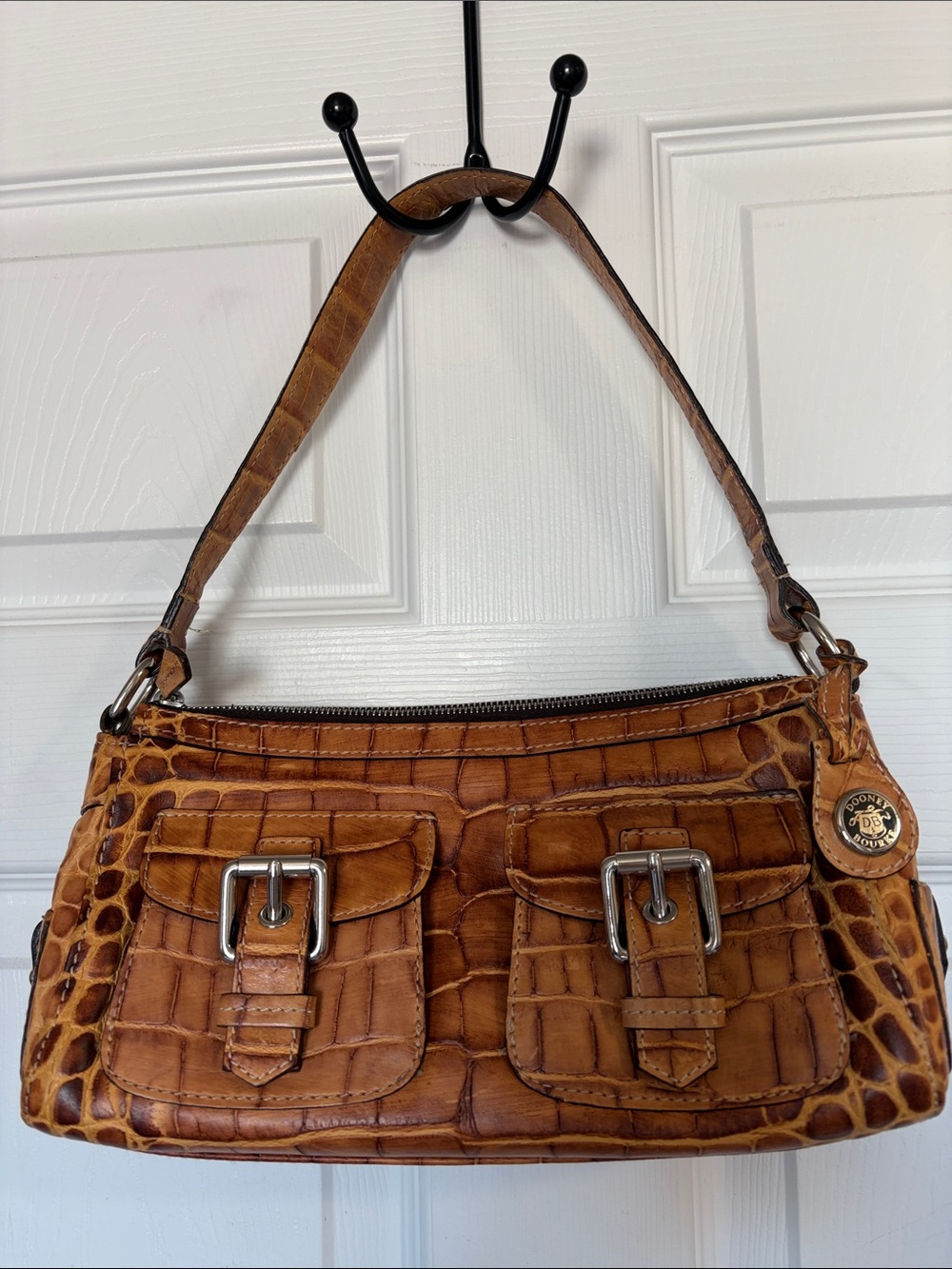 Dooney & Bourke Brown Croc-Embossed Leather Shoulder Bag - Picture 2 of 13